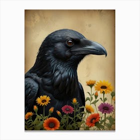 Crow With Flowers 11 Canvas Print