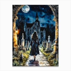 Her Favourite Place (A Gothic Graveyard) by Lyra O'Brien, also known as Lyra The Lavender Witch, is a hauntingly beautiful gothic wall art print perfect for witchy, spiritual women and lovers of dark feminine energy. Set under a glowing full moon, the piece captures a mysterious figure in a flowing black dress walking through a moonlit graveyard toward a gothic cathedral — evoking themes of magic, solitude, and sacred connection. This artwork is ideal for those drawn to pagan, Wiccan, and occult aesthetics, making it the perfect addition to Halloween decor or year-round gothic home styling. Whether you're decorating your altar, sacred space, or creating a gallery wall filled with moody mystique, this cemetery-inspired piece adds a touch of otherworldly beauty to any room. Perfect for fans of spooky cemetery art, gothic prints, witchy wall decor, and magical moonlit landscapes. Canvas Print