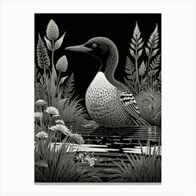 Bird Linocut Common Loon Art 1 6 Canvas Print