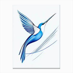 Hummingbird Symbol Blue And White Line Drawing Canvas Print