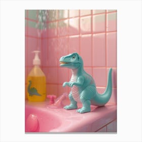 Pastel Toy Dinosaur In A Bathroom Canvas Print