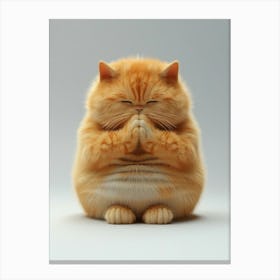 Fat Cute Fluffy Cat With A Belly, Funny Facial Expressions, Exaggerated Action，Praying, 3d Character, White Background, A Little Hairy, Elongated Shape, Cartoon Style, Minimalism Stampe su tela