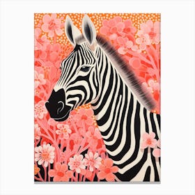 Floral Zebra Portrait Coral 2 Canvas Print