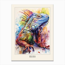 Iguana Colourful Watercolour 2 Poster Canvas Print