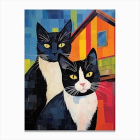 Two Cats In Front Of A Barn Collage Style Canvas Print