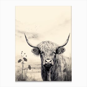 Sepia Illustration Of Highland Cow Canvas Print
