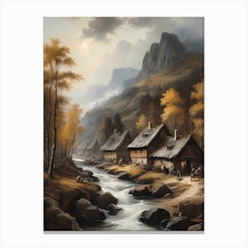 In The Wake Of The Mountain A Classic Painting Of A Village Scene (20) Canvas Print