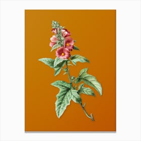 Vintage Tree Mallow Botanical on Sunset Orange Canvas Print