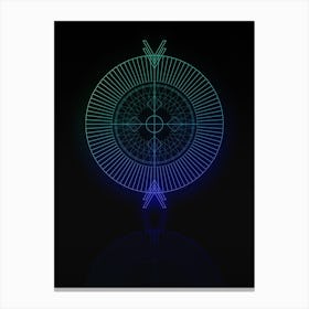 Neon Blue and Green Abstract Geometric Glyph on Black n.0264 Canvas Print