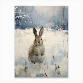 Vintage Winter Animal Painting Rabbit 4 Canvas Print