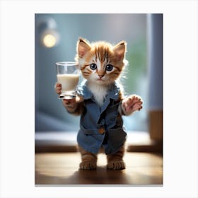 Cute Kitten Holding A Glass Of Milk Canvas Print