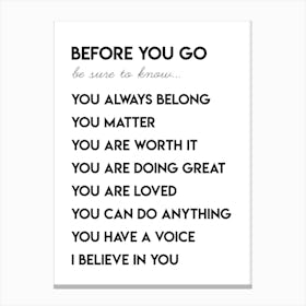 Before You Go Kid Affirmations Canvas Print