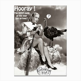 Funny Thanksgiving Poster With Pin Up Girl And A Turkey Canvas Print