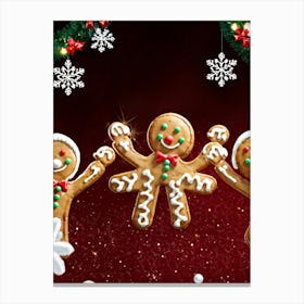 Gingerbread Men Clutching Hands Encircled By Glistening Gumdrops And Twisted Candy Canes With A Sh Canvas Print