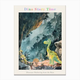 Dinosaur Sheltering From The Rain Storybook Style 2 Poster Canvas Print