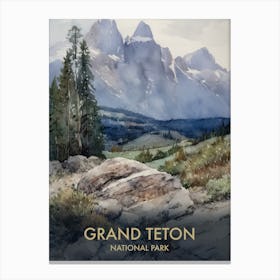 Grand Teton National Park Watercolour Vintage Travel Poster 5 Canvas Print