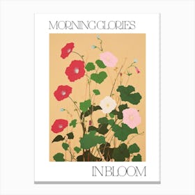 Morning Glories In Bloom Flowers Bold Illustration 4 Canvas Print