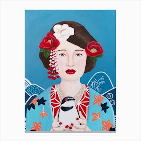 Japanese Woman With Bird Canvas Print