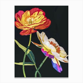 Neon Flowers On Black Ranunculus 3 Canvas Print