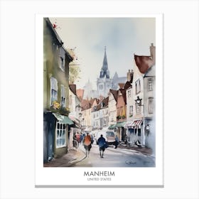 Manheim 3 Watercolour Travel Poster Canvas Print