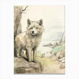 Storybook Animal Watercolour Arctic Wolf 2 Canvas Print