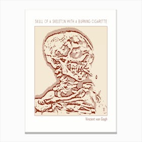 Line Art Minimalist – Skull Of A Skeleton With A Burning Cigarette Vincent Van Gogh 1 Canvas Print