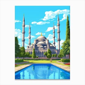 Blue Mosque Sultan Ahmed Mosque Pixel Art 6 Canvas Print
