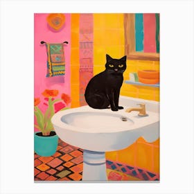 Black Cat In Bathroom Canvas Print