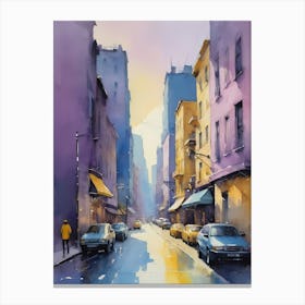 Colored Painting Of A Cityscape,Indigo And Yellow,Purple (1) Canvas Print