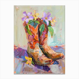 Cowboy Boots And Wildflowers Prairie Trillium Canvas Print