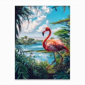 Greater Flamingo Lake Bogoria Baringo Kenya Tropical Illustration 1 Canvas Print