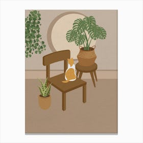 Minimal art Cat Sitting On A Chair Canvas Print