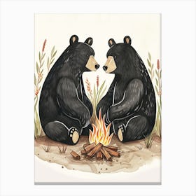 American Black Bear Two Bears Sitting Together Storybook Illustration 4 Canvas Print