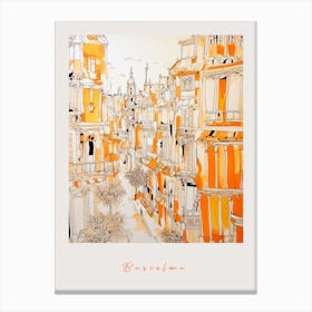 Barcelona Spain 2 Orange Drawing Poster Canvas Print