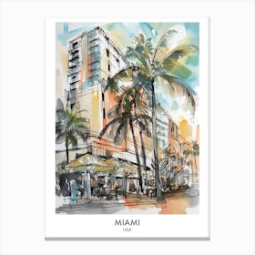 Miami Watercolour Travel Poster 3 Canvas Print