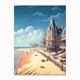 Deauville, France - Retro Landscape Beach and Coastal Theme Travel Poster Canvas Print