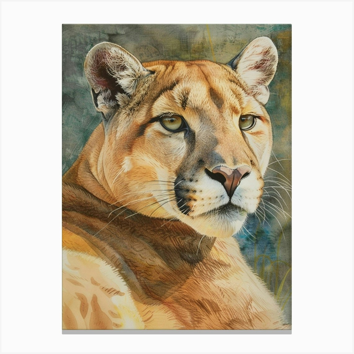 Puma Pastel Watercolour 1 Canvas Print by Critter Crafts