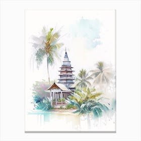 Canggu Indonesia Watercolour Pastel Tropical Destination Canvas Print