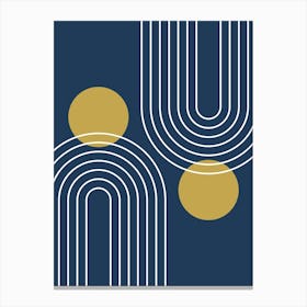Mid Century Modern Geometric In Navy Blue And Gold (Rainbow And Sun Abstract) 01 Canvas Print