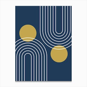 Mid Century Modern Geometric In Navy Blue And Gold (Rainbow And Sun Abstract) 01 Leinwandbilder