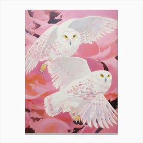 Pink Ethereal Bird Painting Snowy Owl 1 Canvas Print