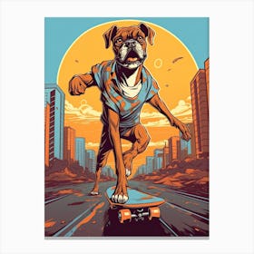 Boxer Dog Skateboarding Illustration 2 Canvas Print