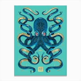 Octopus Blue And Gold Canvas Print