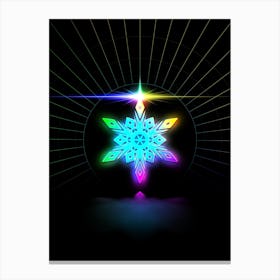 Neon Geometric Glyph in Candy Blue and Pink with Rainbow Sparkle on Black n.0178 Canvas Print