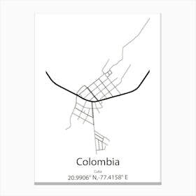 Colombia,Cuba Minimalist Map Canvas Print