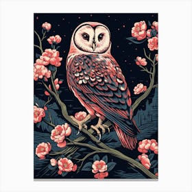 Vintage Bird Linocut Barn Owl 1 Canvas Print