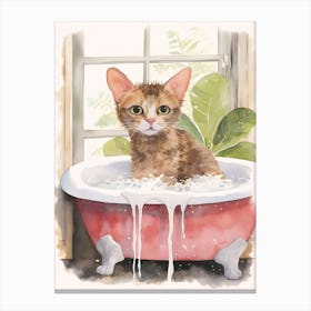 Devon Rex Cat In Bathtub Botanical Bathroom 2 Canvas Print