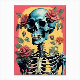 Floral Skeleton In The Style Of Pop Art (3) Canvas Print