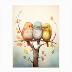 Three Birds On A Tree Canvas Print