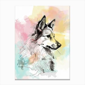 Colourful Finnish Lapphund Dog Line Illustration 1 Canvas Print